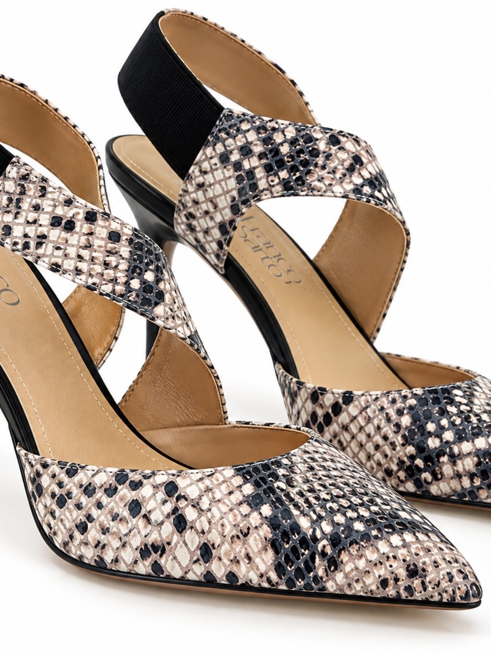 Franco Sarto Snakeskin Print Pointed Toe Slingback Stiletto Heels Size 8.5